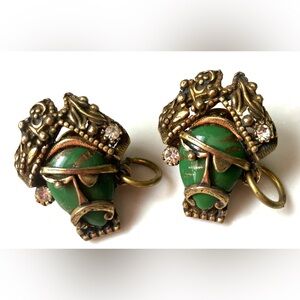 Vintage 1950s Selro Selini Buccaneers Pirates Set of 2 Green & Gold Pins